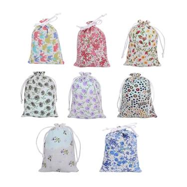 Imagem de Touchstone Bloco de mão indiano feito à mão Jaipur Calico Floral Elefante Impresso Algodão Puro Vintage Colorido Festa Chuveiro Natal Casamento Cordão Bolsas Potli. Conjunto de 8. Para mulheres.