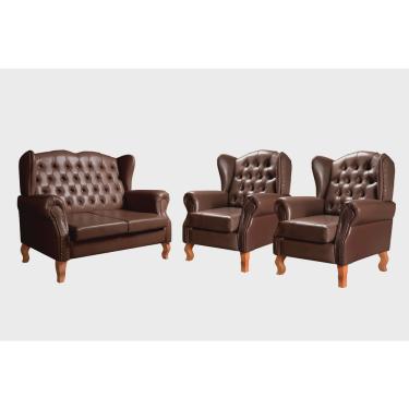Imagem de Conjunto Imperador Sofá com Poltronas Chesterfield Decoração Retrô Vintage