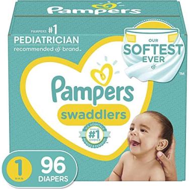 Imagem de Fraldas Recém-Nascida/Tamanho 1 (8-14 lb), 96 Contagem - Pampers Swaddlers Fraldas descartáveis para bebês, Super Pack (Embalagem Pode Variar)