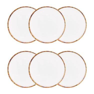 Imagem de Conjunto 6 Unidades De Prato Para Sobremesa Doce De Melamina Com Borda Bambu