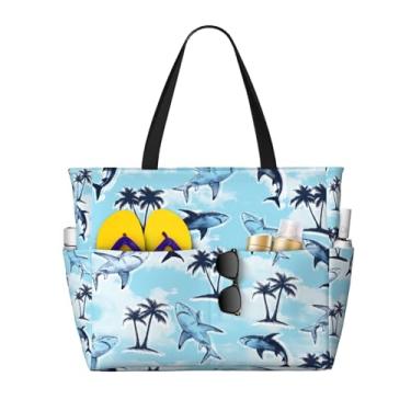 Imagem de NLZI Bolsa de praia feminina para praia, impermeável, à prova de areia, grande, com zíper, grande capacidade para viagens de férias, Azul claro, One Size