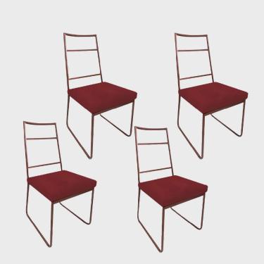 Imagem de Kit 04 Cadeiras Sala de Jantar Escritório Office Stark Industrial Ferro Bronze Corino Vermelho - Ahz Móveis