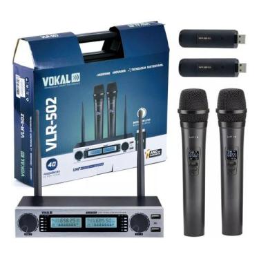 Imagem de Microfone Sem Fio Vokal Vlr502 Duplo Uhf C/ Baterias Lithium, Preto