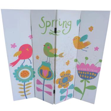 Imagem de Biombo com 4 Folhas Dupla Face Canvas Pássaros e Corujas 1,30x1,30m