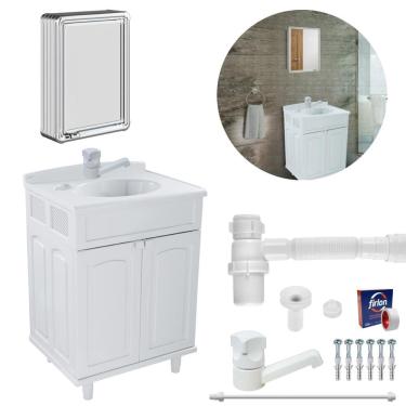 Imagem de Gabinete Banheiro Lavatório + Torneira + Engate + Armário