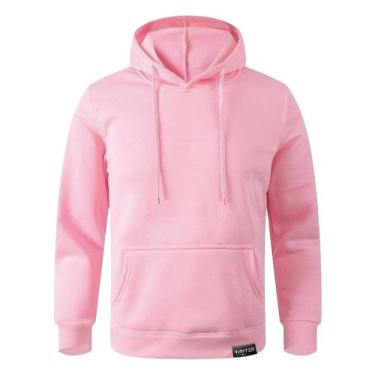 Imagem de Moletom Canguru Com Capuz Algodão Liso Sem Estampa, Rosa, GG