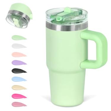 Imagem de Cosictic Copo de canudo flip de 400 ml com alça para crianças, copo isolado de parede dupla de aço inoxidável para crianças com tampa flip top, copos à prova de vazamento de 400 ml para crianças