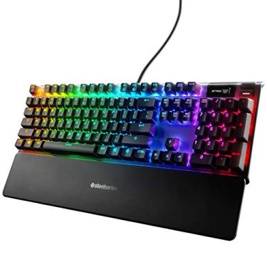 Imagem de SteelSeries Teclado mecânico para jogos Apex 7 – Tela inteligente OLED – Passagem USB e controles de mídia – tátil e clicky – retroiluminação RGB (interruptor azul)