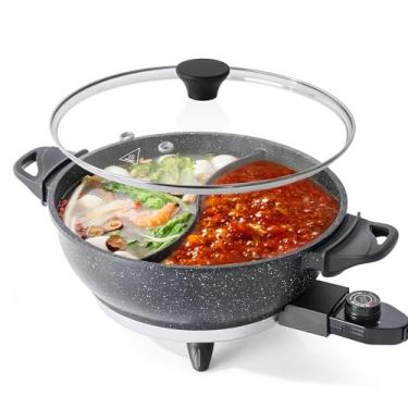 Imagem de SENSCHEF Panela Elétrica De 4 Litros Com Divisória - Panela Shabu Shabu De Dois Sabores Com Função De Cozimento Lento, 1500 W, Ideal Para Refeições Em Família E Reuniões Sociais, Preta