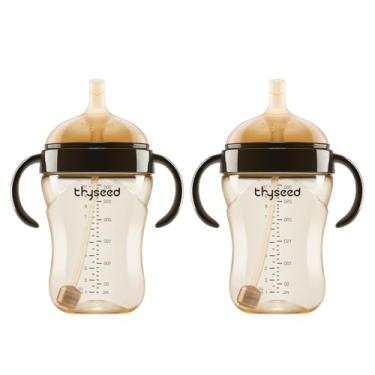 Imagem de thyseed Copo Com Canudo Ppsu Com Peso E Alças Para Transição De Mamadeiras Para Copos Com Canudinho, Mamadeira Para Bebês Com Leite E Água, Sem Derramamento, Bico De Silicone Macio, Lavável Na Máqu