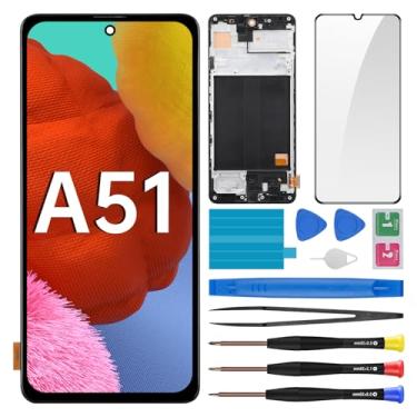 Imagem de BESJMYT Substituição de tela para Samsung Galaxy A51 com moldura LCD digitalizador sensível ao toque, montagem completa, vidro fixo com kit de ferramentas de reparo SM-A515F (A515F A515FN/DS A515U)