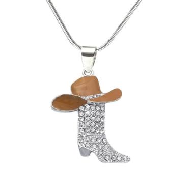 Imagem de Colar com pingente de botas de vaqueira ocidental de strass para mulheres, delicado, hippie, boêmio, cristal da sorte, charme, chapéu de caubói esmaltado, corrente de cobra, colares gargantilhas