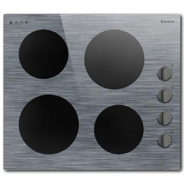 Imagem de Karinear Cooktop Elétrico De 24 Polegadas, 4 Bocas, Controle Por Botão, Cooktop Elétrico De Cerâmica Embutido Com Linda Superfície De Vidro Com Padrão De Madeira, 6000 W, 220-240 V Com Fio (Sem Tom