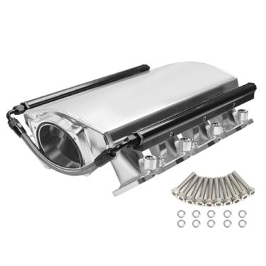 Imagem de Htostar Racing Perfil baixo para coletor de admissão LS3 compatível com cabeça de porta retangular LS de alumínio (102 mm prata)