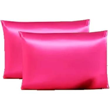 Imagem de Fronhas De Cetim Anti Frizz (02 Pares) 70cm X 50cm (Rosa Pink, 02 fronhas (01 par))