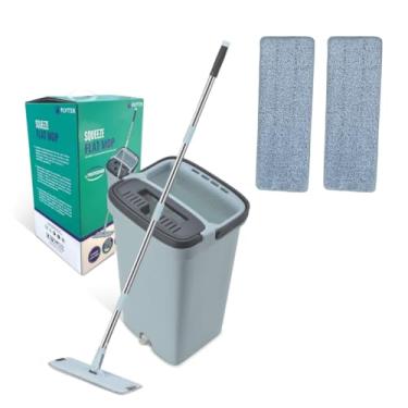 Imagem de Mop Flat Esfregão Rodo E Balde Multiuso 9 Litros Cabo 1,60 Metros 2 Refis Para Limpeza Pesada Limpa, Lava E Seca