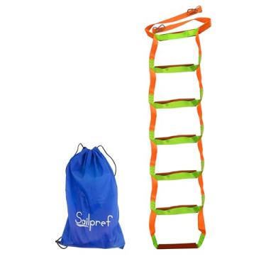 Imagem de Escada de corda para barco, escada de barco de 7 degraus, resistência de 399 kg com degraus planos reforçados com fibra de carbono, escada de corda de embarque dobrável para barco inflável, barco