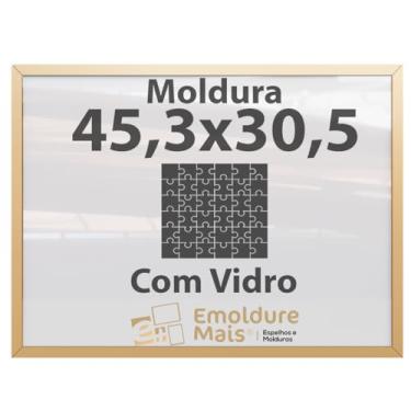 Imagem de Moldura para Quebra Cabeça Cabeca 30,5x45,3 200 peças Com Vidro para Quadro Puzzles Grow cor Dourada
