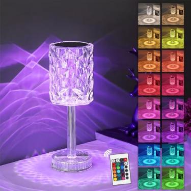 Imagem de EJFOIEJ Luminária De Mesa Portátil De Cristal Led, Luminária De Mesa Com 3 Níveis De Brilho, Lâmpada Recarregável Com Controle De Toque De 3 Cores, Luz Noturna, Abajur De Cabeceira, Luminária Para