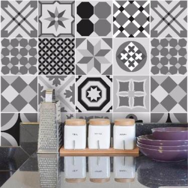 Imagem de Kit 6 Rolos Adesivo de Azulejo Hidráulico Cinza e Preto - Inove Papéis