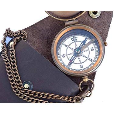 Imagem de Bússola gravável com bolso náutico, bússola de latão com estojo de transporte de couro, bússola de escoteiro, bússola de águia, bússola de piratas, bússola de acampamento, bússola de presente
