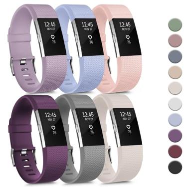 Imagem de Tobfit Pacote com 6 pulseiras esportivas compatíveis com Fitbit Charge 2 para mulheres e homens, pulseiras de substituição de silicone macio à prova d'água para Fitbit Charge 2/Charge 2 HR Fitness