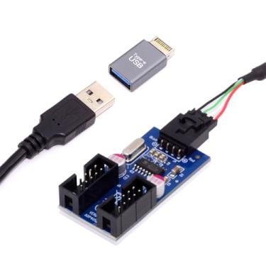Imagem de xiwai Conector de painel frontal USB 3.1 macho tipo-E 20 pinos para USB 2.0 macho tipo-A 1 a 2 placa-mãe 9 pinos 10 pinos fêmea conector DC 5v adaptador HUB multiplicador de porta interna