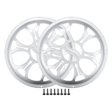 Imagem de ACROPIX Capa universal para grades de alto-falante de carro de 20,32 cm, capa protetora para alto-falante de áudio de 20 polegadas com parafusos de montagem ABS prateado - Pacote com 2