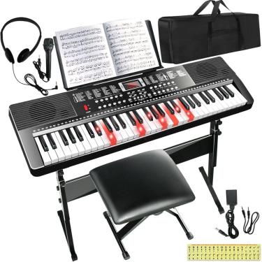 Imagem de Piano de teclado AQNIEGEP elétrico de 61 teclas para iniciantes com acessórios