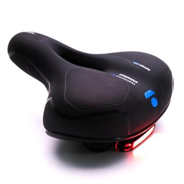 Imagem de DRBIKE Assento de bicicleta confortável com lanterna traseira removível para homens e mulheres, selim de bicicleta acolchoado macio, absorvente de choque, à prova d'água, substituição de assento de
