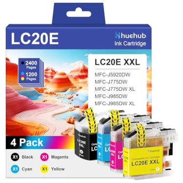 Imagem de LC20E Cartucho de tinta de alto rendimento de substituição para Brother LC20E XXL LC20EXXL cartuchos de tinta para impressora MFC-J5920DW MFC-J775DW MFC-J775DWXL MFC-J985DW MFC-J985DWXL, pacote com 4