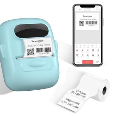 Imagem de Etiquetadora P50 de 5 cm com impressão de 1,2 a 5 cm, impressora térmica Bluetooth para joias/prata holográfica/transparente/colorida/branca com 1 rolo de etiqueta de 40 x 30 mm - azul