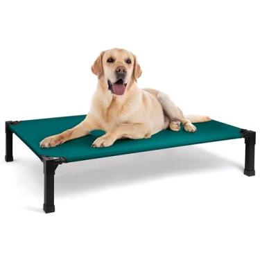 Imagem de Heeyoo Cama elevada para cães, berço elevado refrescante, à prova de mastigação, tela respirável, lavável e armação de metal, cama portátil para cães com pés antiderrapantes para uso externo ou
