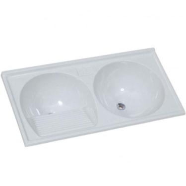 Imagem de Tanque de Mármore Sintético Duplo N1 com 100x52cm Branco Pedra Clara -