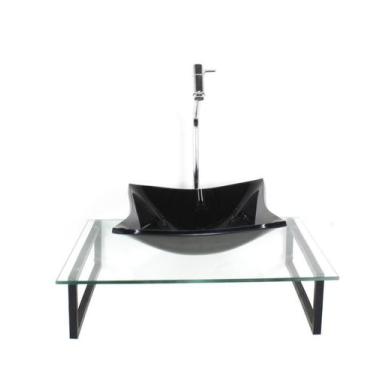 Imagem de Kit Cuba Vidro Quadrada 10Mm Preta Tampo 50Cm Incolor - Cubas E Gabine