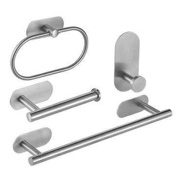 Imagem de Kit 4 Suportes Banheiro Inox Lavabo Aço Escovado Sem Furo cola 3m - ig