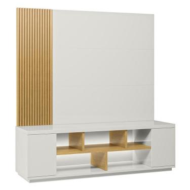 Imagem de Rack Heloísa 2 Portas E Painel Lara C03 220 Cm Cor Laca Off White/freijó