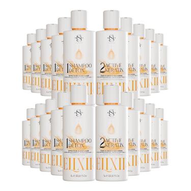 Imagem de Kit 10 Escovas Progressivas S&o Active Keratin Elixir + 10 Shampoos Detox 1 Litro