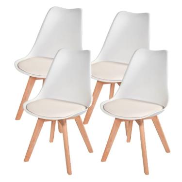 Imagem de Kit Com 4 Cadeira Leda Branca - Charles Eames Wood Com Almofada