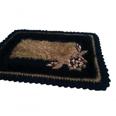 Imagem de Tapete De Crochê Luxo Preto E Marrom Artesanal