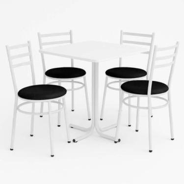 Imagem de Mesa de Jantar Quadrada 70cm Branca Com 4 Cadeiras Estofada Branca - L
