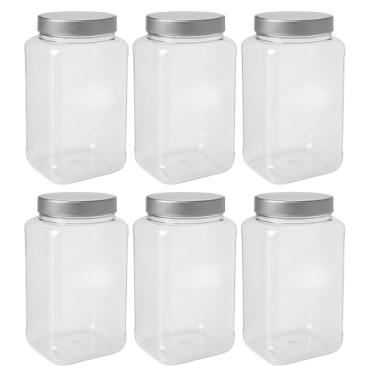 Imagem de Kit 6 Pote Para Mantimentos Grande Quadrado 2,5 Litros Tampa De Rosca Multiuso Premium (Cinza)