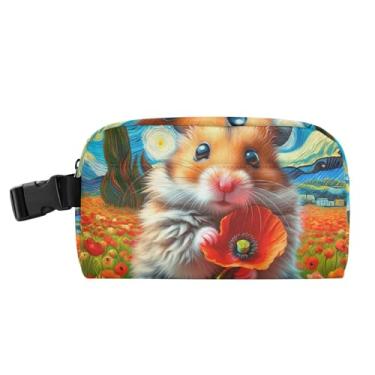 Imagem de TSENQUE Lancheira personalizada de hamster de noite estrelada com flores de papoula para mulheres e meninas, lancheira masculina e infantil, lancheira para trabalho, reutilizável, fofo, para alimentos