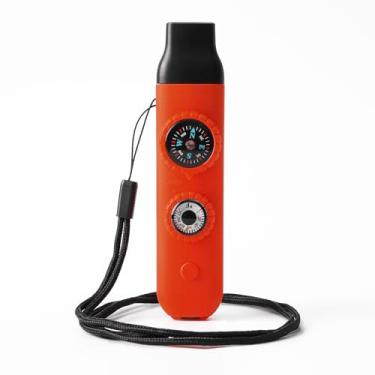 Imagem de Apito de segurança de sobrevivência de emergência, apito para crianças com cordão, bússola, termômetro, ideal para caiaque, passeios de barco, caminhadas, acampamento, escalada (laranja)