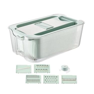 Imagem de YWJLQH Fatiador Mandoline para Cozinha Fatiador Julienne para Batata Cenoura Desfiador Cortador de Frutas com Cesto de Drenagem Multiuso, Azul com 6 Lâminas