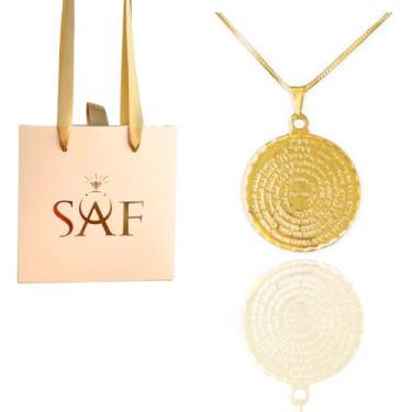 Imagem de Colar Corrente Feminina com Pingente de Mandala Pai Nosso Banhada Ouro 18k e Caixinha pra Presente