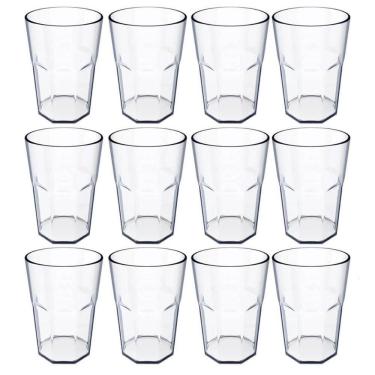 Imagem de Jogo 12 Copos Plástico 400ml Natural Servir Água Suco Drinks Ou Refeitório Lanche Escolar