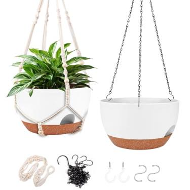 Imagem de Plantadores suspensos para plantas internas ao ar livre, pacote com 2 cestos pendurados de 30,5 cm, plantas para ambientes externos, vaso suspenso com irrigação automática com cabide de plantas para