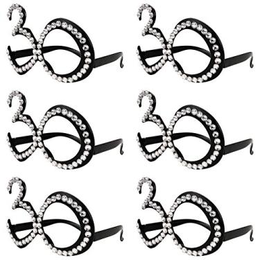 Imagem de Óculos de aniversário – Moldura de cristal numérica, lembrancinhas de festa, casamento, fantasia engraçada de óculos de sol, decoração de celebração de óculos para crianças e adultos, pacote com 6, 30, Preto, 30