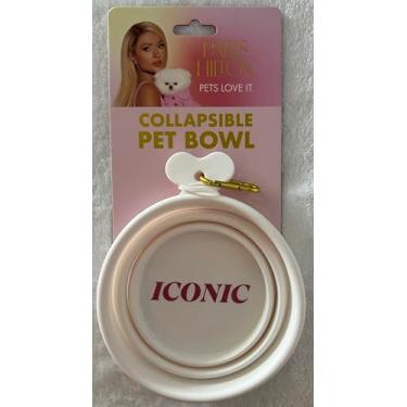 Imagem de Tigela dobrável icônica para animais de estimação com mosquetão, branca, tigela portátil para água e comida